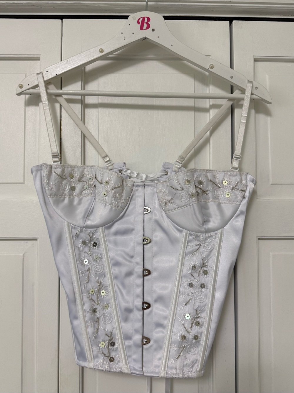 White Embellished Satin Corset Top Coquette Angelcore Renaissance Fairycore